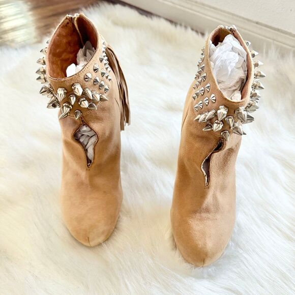 Jeffrey Campbell Platform Studded Suede Booties in Tan Size 7.5 - Picture 4 of 9